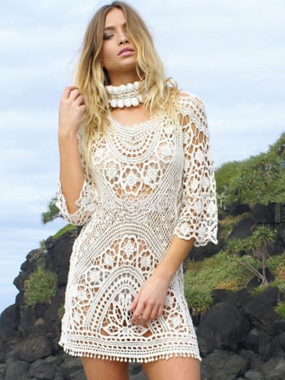 Women’s Crochet Swim Coverup - Off White